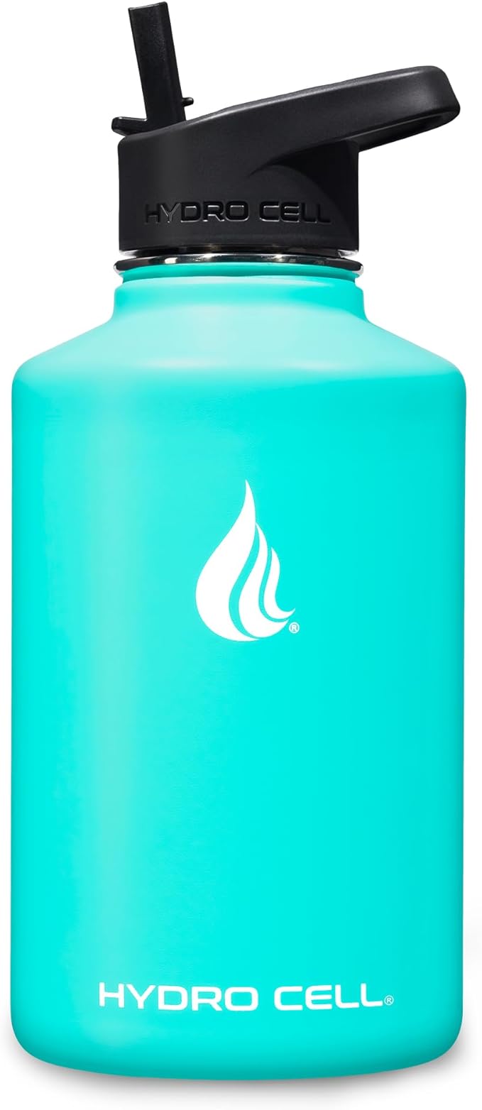 HYDRO CELL Stainless Steel Insulated Water Bottle with Straw - For Cold & Hot Drinks - Metal Vacuum Flask with Screw Cap and Modern Leakproof Sport Thermos for Adults (Teal 64oz)