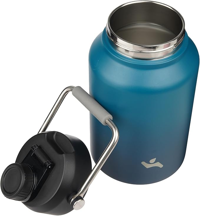 1 Gallon Jug with Handle,128 oz Insulated Water Bottle with Carrying Pouch, Double Wall Vacuum Stainless Steel Metal Bottle,Indigo Black