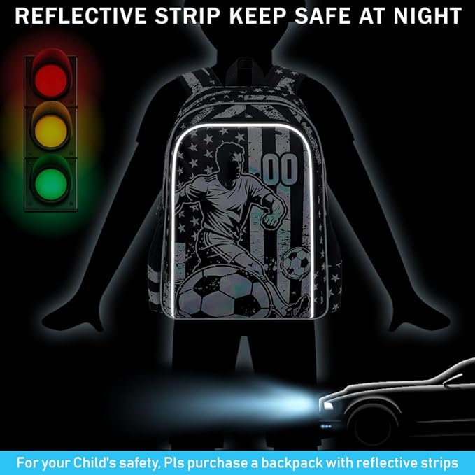 WZLVO 3PCS Kids Soccer Backpack Set, 17" Cool UV Printing Boys Bookbag/School Bag with Lunch Box & Pencil Bag for Elementary to Middle - Star-Spangled Soccer