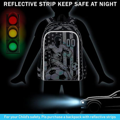 WZLVO 3PCS Kids Soccer Backpack Set, 17" Cool UV Printing Boys Bookbag/School Bag with Lunch Box & Pencil Bag for Elementary to Middle - Star-Spangled Soccer