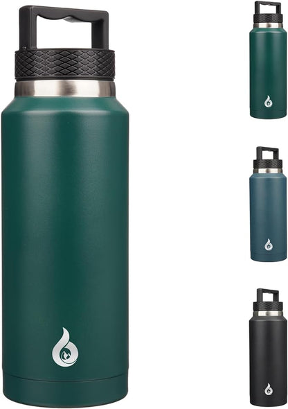 BJPKPK Insulated Water Bottles, Dishwasher Safe 36 oz Water Bottle with Handle, Leakproof BPA Free Thermal Flasks, Stainless Steel Jug for Sports, Army Green