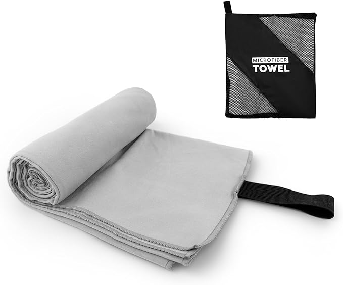 Camping Towel XL Size Microfiber Quick Dry for Men Women Hiking Beach Swimming Pool Travel Body Towels(Light Grey, 1 Pack XL)