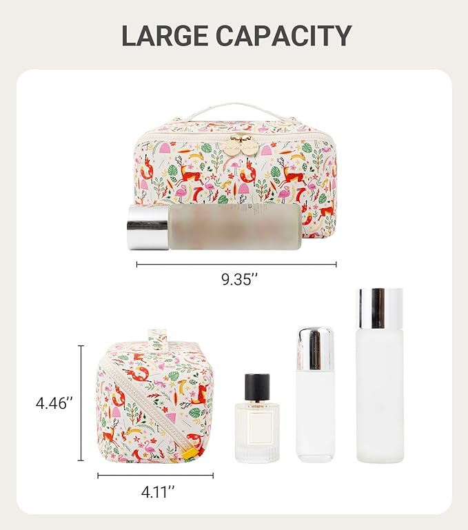 Aveniee Travel Makeup Bag for Women, Large Cosmetic Organizer with Open-Flat Design, Clear Divider & Handle - Waterproof PU Leather Toiletry Pouch