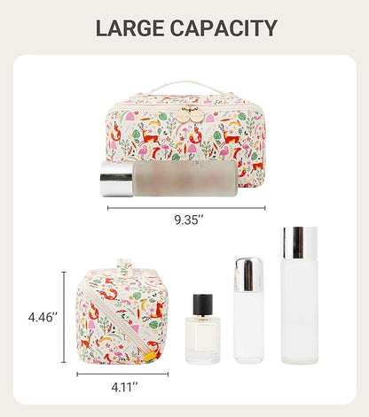 Aveniee Travel Makeup Bag for Women, Large Cosmetic Organizer with Open-Flat Design, Clear Divider & Handle - Waterproof PU Leather Toiletry Pouch