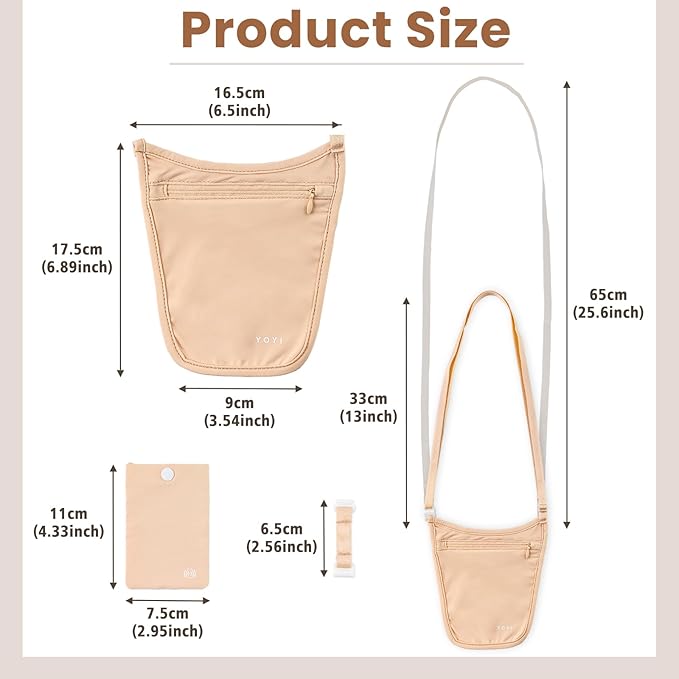 Crossbody Money Belt with Detachable RFID-Blocking Cardholder, Hidden Travel wallet for Money & Passport - Lightweight, Secure, and Invisible Design for Travel