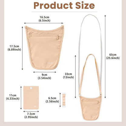 Crossbody Money Belt with Detachable RFID-Blocking Cardholder, Hidden Travel wallet for Money & Passport - Lightweight, Secure, and Invisible Design for Travel