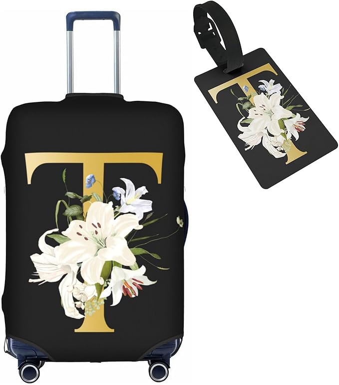 Decorative T Suitcase Protectors Elastic Washable Luggage Covers With Concealed Zippers For 18-32 Inch Luggage (Size L: Fits 25-28 Inch)