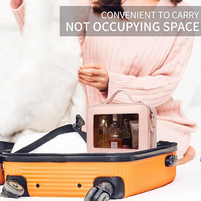 Pinkmik Clear Makeup Bag for Women Waterproof Travel Cosmetics and Toiletries Case Portable Makeup Oaganizer Bag Clear Car Bag with Zipper (Pink, M+L-1)