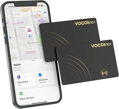 [Apple MFi Certified] VOCOlinc Air Tag Card Wallet Tracker 1.6mm 2 Pack, Smart Item Finder Work with Apple Find My APP (iOS Only, Android not Supported), Locator for Luggage, Suitcase, Bags, Backpack.