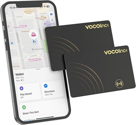 [Apple MFi Certified] VOCOlinc Air Tag Card Wallet Tracker 1.6mm 2 Pack, Smart Item Finder Work with Apple Find My APP (iOS Only, Android not Supported), Locator for Luggage, Suitcase, Bags, Backpack.