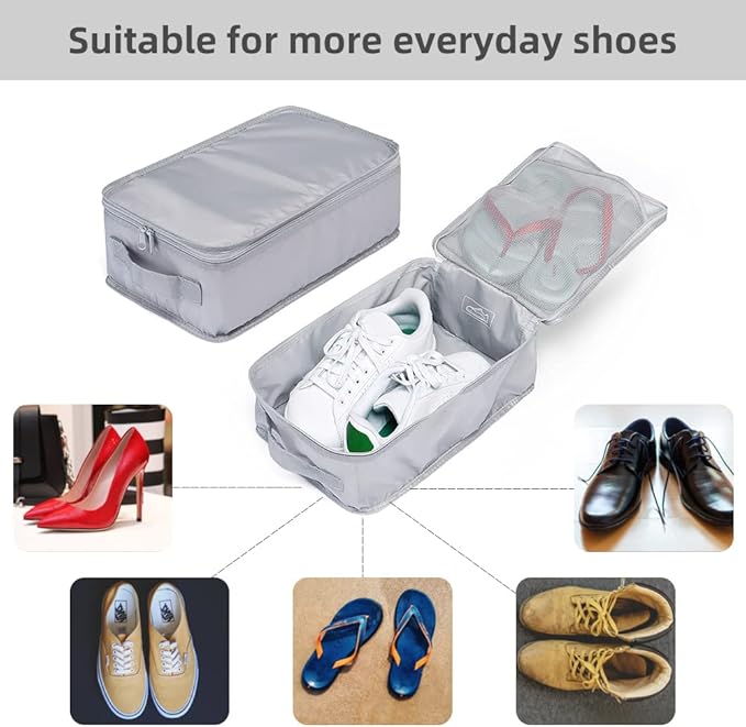 Travel Shoe Bags, Foldable Waterproof Shoe Pouches Organizer-Double Layer (2+2 Grey Shoebags)