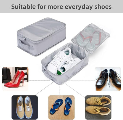 Travel Shoe Bags, Foldable Waterproof Shoe Pouches Organizer-Double Layer (2+2 Grey Shoebags)