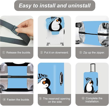 Cute Penguin "Mine" Luggage Cover Set, Cartoon Animal Print Waterproof Suitcase Protector, Travel Accessories