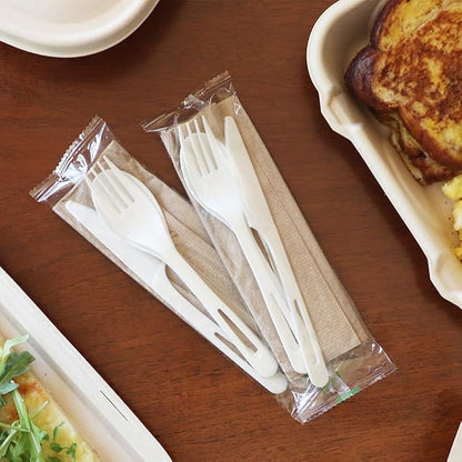 World Centric Compostable Cutlery with Napkin 6" - TPLA, Assorted and Wrapped - 250 Pack
