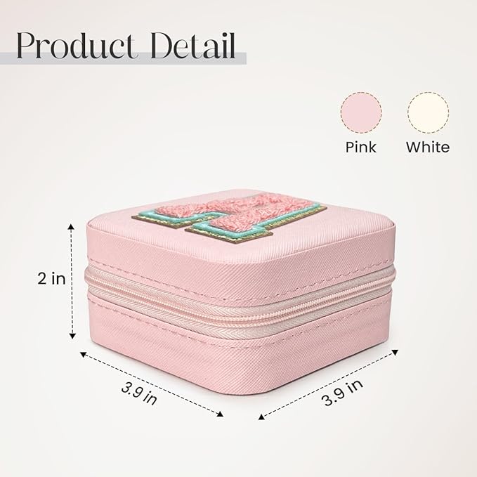 SANDJEST Personalized Jewelry Box, Pink Travel Jewelry Box with Initial A, Small Monogrammed Jewelry Case Organizer for Girls Women Teen Kids, Mini Travel Essentials Gifts for Birthday Christmas