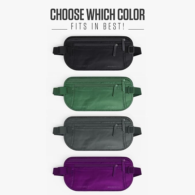 Travel Money Belt, RFID Blocking for Men & Women - Ideal for Keeping Your Cash, Credit Card, Passport, Phone Safe When Traveling (Sleek Black)