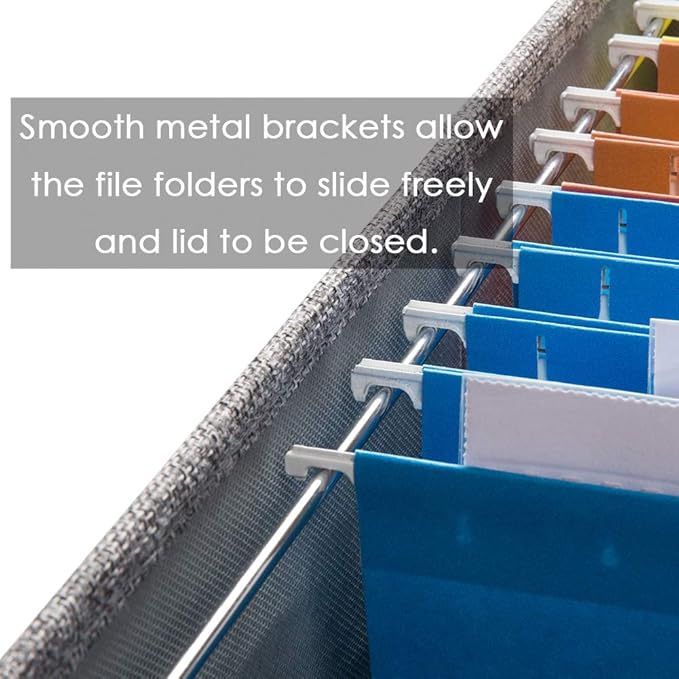 PRANDOM File Organizer Box - Set of 2 Collapsible Decorative Linen Filing Storage Hanging File Folders with Lids Office Cabinet Letter/Legal Size Grey (17x14x11.2 inch)