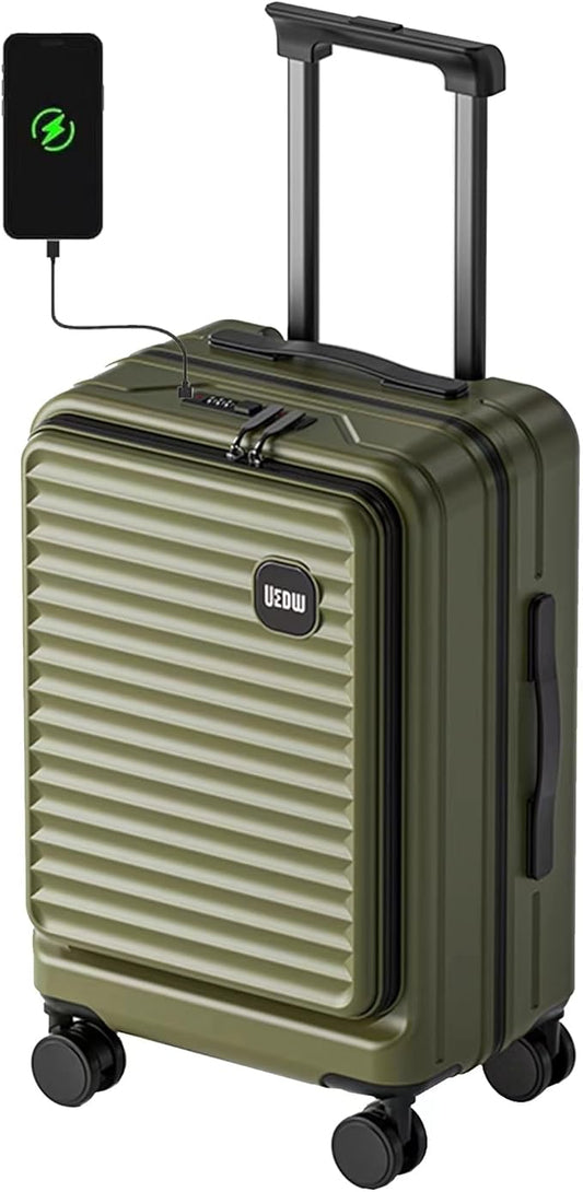 HotWay 24 Inch Expandable Front Opening Checked Luggage with Cup Phone Holder and USB Port, Lightweight Hardshell Suitcase with Wheels and TSA Aproved Locks