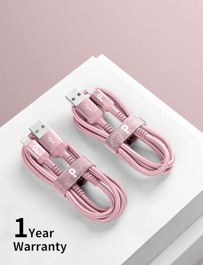 iPhone Charger Cable 3FT 2Pack, USB to Lightning Cable Extra Durable Braided, [Apple MFi Certified] iPhone Charging Cord USB A to Lightning Cable for iPhone 14 13 12 11 8 7 Pro Max and More (Pink)