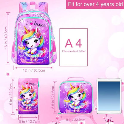 WZLVO 3PCS Kids Backpack for Girls, Unicorn Dinosaur Animal Prechool Elementary Kindergarten School Bookbag with Lunch Box