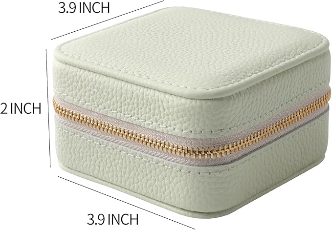 Genuine Leather Travel Jewelry Case Organizer with Mirror for Women, Small Jewelry Box Portable Mini Jewelry Case for Earring, Ring, Necklace, Bracelet（Lychee Grain Mint Green）