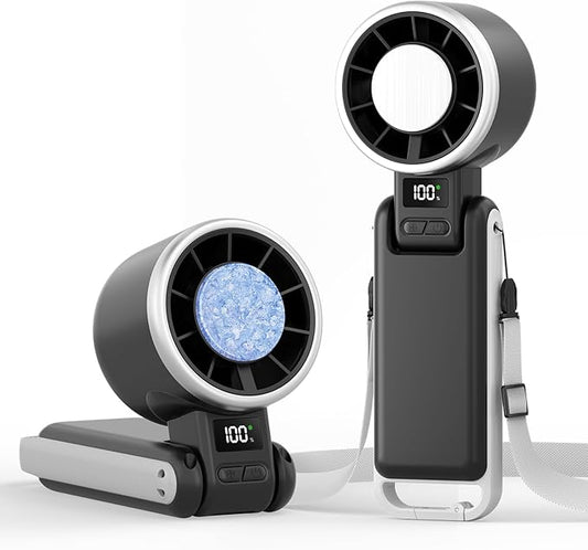 TriPole Portable Handheld Turbo Fan with Ice Cooling, 5 Speed Battery Rechargeable Foldable 3 in 1 Mini Fan, Neck & Desk Fan, Quiet Personal Fans for Outdoor, Travel, Camping, Hiking, Working