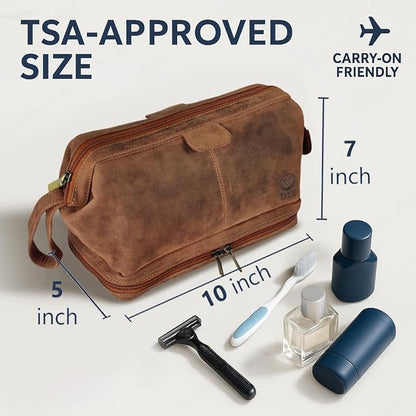 RUSTIC TOWN Leather Toiletry Bag for Men - Travel Gift Shaving Ditty Kit - Bathroom Shower Toiletries Organizer - Cosmetic Makeup Bag for Women