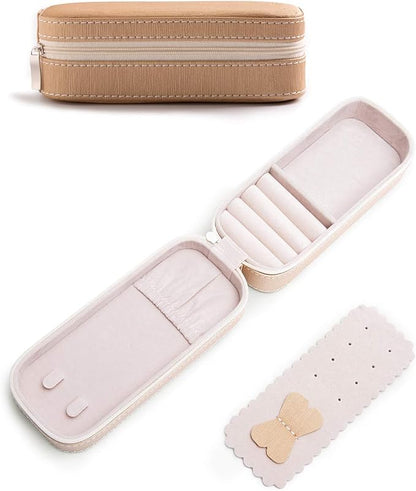 BONNY DODO Small Travel Jewelry Organizers Box for women with PU Leather Portable Mini Jewelry Case with compartments for Necklace Rings Earrings,Luxury Giftable boxes. (Champagne, S)
