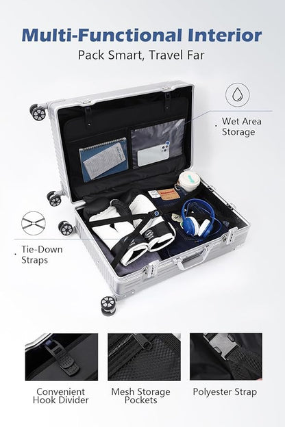 HotWay Carry On Luggage with Aluminum Frame, 20 Inch PC Hard Shell Suitcase with Spinner Wheels and TSA Locks, Lightweight Luggage for Business Travel (22x14x9 Airline Approved)