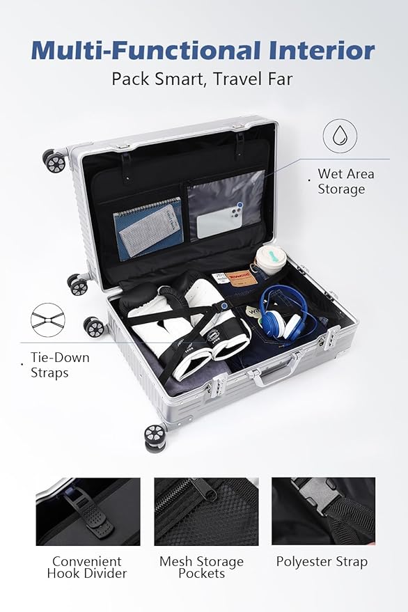 HotWay All Aluminum Carry On Luggage, 20 Inch Hard Shell Suitcase with Spinner Wheels and TSA Lock, Luggage for Business Travel (22x14x9 Airline Approved)