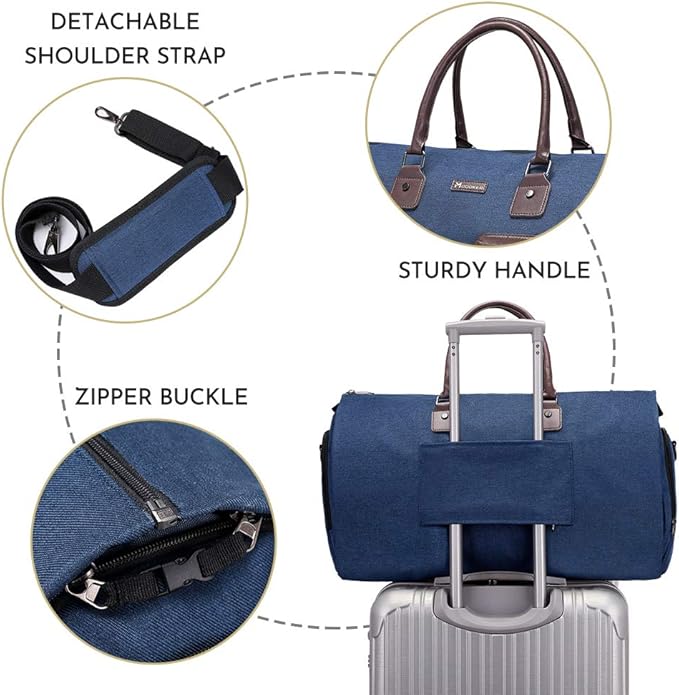 Convertible Garment Bag with Toiletry Bag, Modoker Carry on Garment Duffel Bag for Men Women - 2 in 1 Hanging Suitcase Suit Travel Bags, Blue