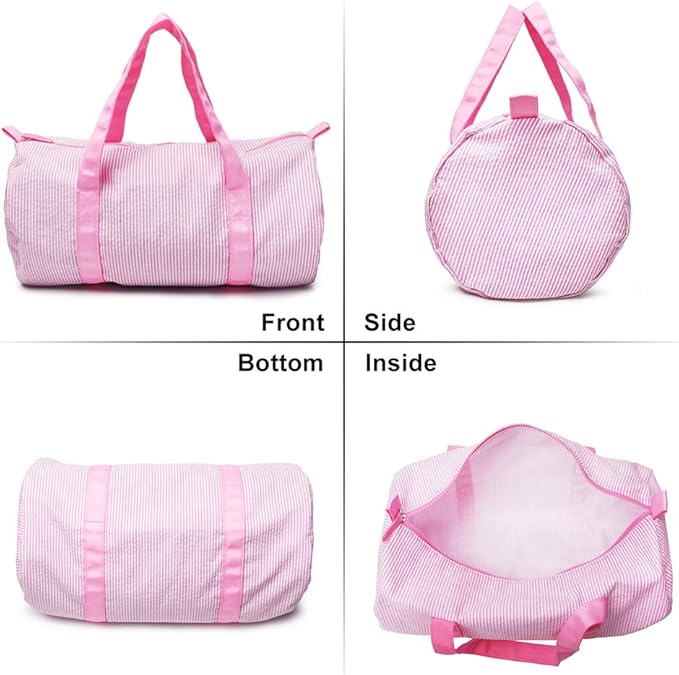 Kids Travel Overnight Bag Seersucker Carry On Lightweight Weekender Duffel Bag for Boys and Girls (Pink) X-large