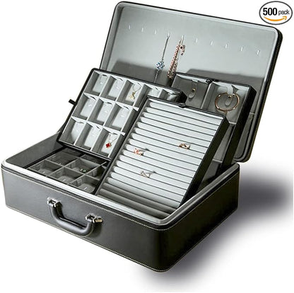 Jewelry Box Carriable Large Commercial Organizer with Handle Zipper Faux-Leather Accessory Case Storage with Trays Gift for Women Men Jeweler(XL6-BK)