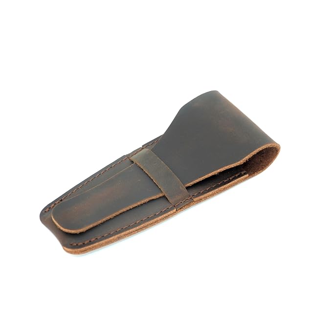 JJNUSA Old Fashioned Sleeve Travel Pouch Leather Safety Razor Case, Double Edge Razor 4.5", Shaving Accessories, Personal Care Essentials, Men's Shaving Razor (Dark Brown)