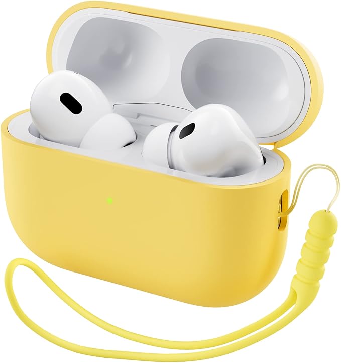 ORNARTO Compatible with AirPods Pro 2 Case 2022, Full Protective Hybrid Silicone for AirPods Pro 2nd Generation Case, Front LED Visible Skin Cover-Yellow