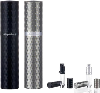 Travel Refillable Perfume Atomizer 0.17fl.oz/5ml. Cologne Pocket Recyclable Portable Sprayer Bottle. Mini Scent Pump Case Dispenser Perfume Container (BLACK+GREY)