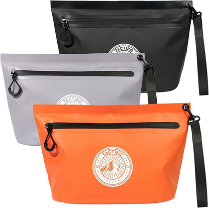 3-Pack Tactiko Heavy-Duty Splash Water Resistant Zipper Pouches - Hold-All Organizers for Dry Bags, Travel Bags (3, Orange/Gray/Black)