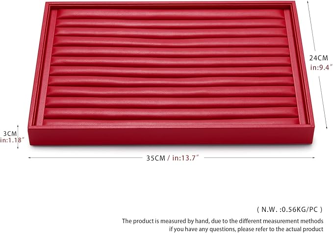 Oirlv Gorgeous Red Leather Ring Organizer Tray Jewelry Display Tray Stackable Jewelry Organizer Plate