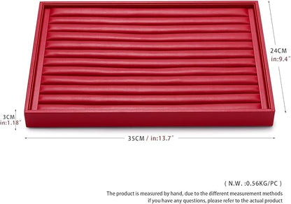 Oirlv Gorgeous Red Leather Ring Organizer Tray Jewelry Display Tray Stackable Jewelry Organizer Plate