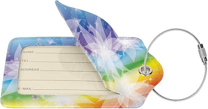 2 Pieces Rainbow Luggage Tags for Women Girls, Beautiful Leather Tags for Luggage with White Flower Pattern, Suitcase Tags with Privacy Cover ID Name Labels