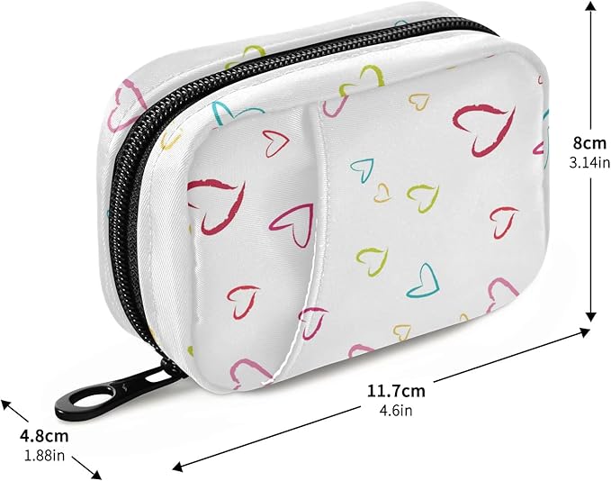 White Hearts Travel Pill Organizer Weekly Small Cute Pill Box 7 Day Pill Case Vitamin Holder Pill Bottle Organizer Vitamin