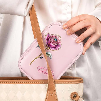 callie Personalized Birth Flower Jewelry Box with Mirror & LED 3 Adjustable Light, Custom Name - Travel Makeup Box Organizer, Birthday Christmas Gift for Women Girls