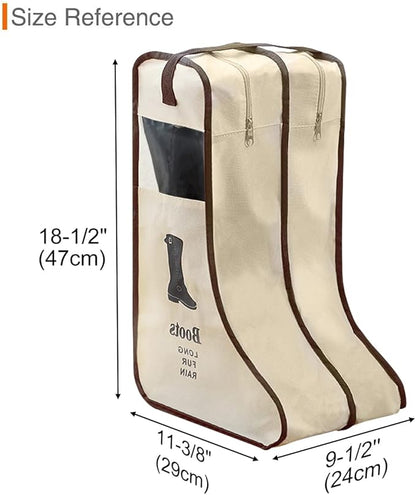 2 Pack Portable Boots Storage Bag, Beige Shoe Bags for Storage and Travel Dust Proof Travel Shoe Bags for Packing (Large)