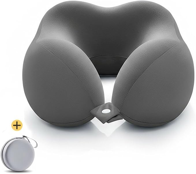 Ergonomic U-Shaped Memory Foam Neck Pillow for Travel & Office with Carry Pouch, Provides Neck Support for Airplane, Train, Anti-Sideturn Sleep (Dark Gray)