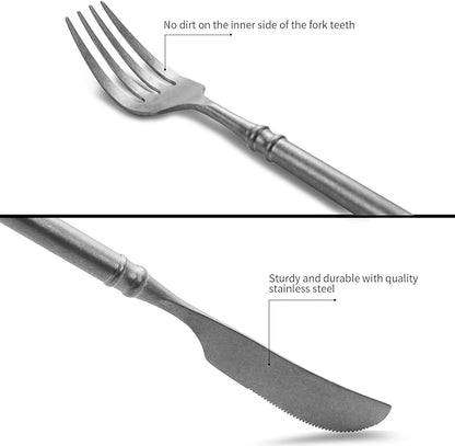 Silverware Set Flatware Set 18/10 Stainless Steel Cutlery Set Matte Finished Vintage 20 Pieces Service for 4