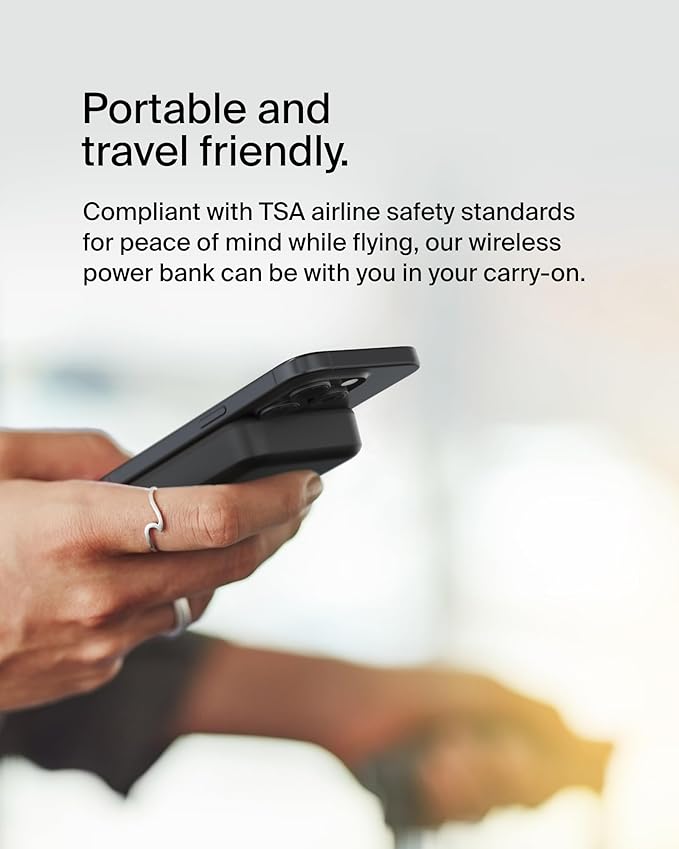 Belkin Portable Charger, Wireless Power Bank 15W 10000 mAh w/ Qi2, MagSafe Charger + Built-in Pop-up Kickstand - iPhone 17, Air, Pro, Pro Max, AirPods, Apple Watch, Google Pixel 10, etc. - Black