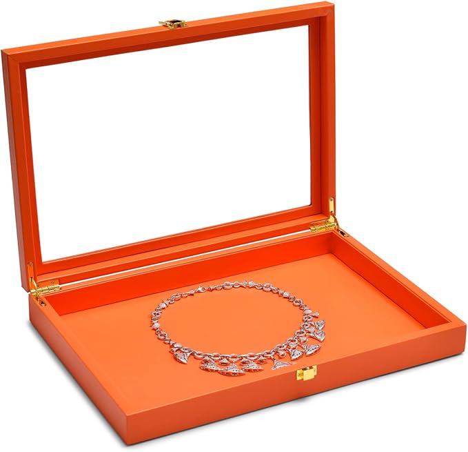 Oirlv Clear Lid Flat Jewelry Tray Stackable Display Storage Box Premium Leather Drawer Insert Jewelry Display Box for Rings Earrings Necklaces Bracelet Women Gift