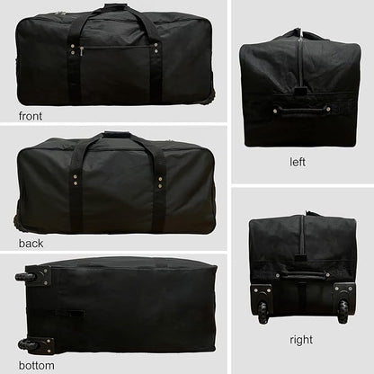 Extra large Foldable Duffle Bag with Bearing Wheels - 29"32"34"36"Heavy-Duty Water-Resistant Travel Duffel for Camping, Moving & Storage Black 600D Oxford