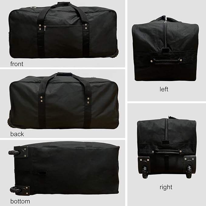 29-Inch Foldable duffle bag with Wheels - Extra Large Rolling Duffel Bag with Wheels, Foldable Heavy-Duty Cargo Duffel for Travel, Camping & Moving, Water-Resistant 600D Oxford, Black