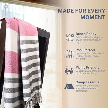 Cotton Turkish Beach Towel with Towels Oversized 36"x72" Pool Absorbent Extra Large Quick Dry Sand Travel Towel (Rosé Obsidian, 2 Pack)